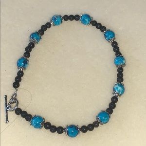 20202 Anklet- Crazy blue lace agate & lava stone